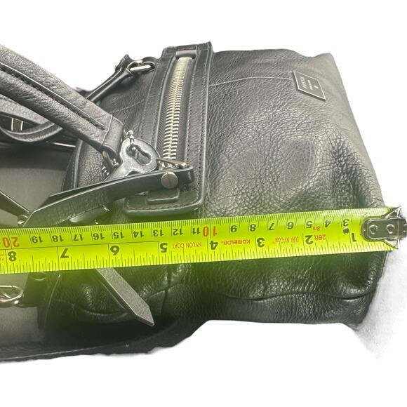 Fossil Black Pebbled Leather Satchel Crossbody Bag Silver Hardware Key Charm - Picture 7 of 14